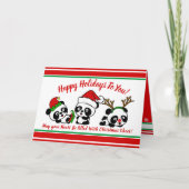 Gepersonaliseerde Kerstmis Panda's Vakantie Kaart (Voorkant)