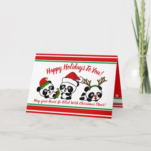Gepersonaliseerde Kerstmis Panda's Vakantie Kaart (Voorkant)