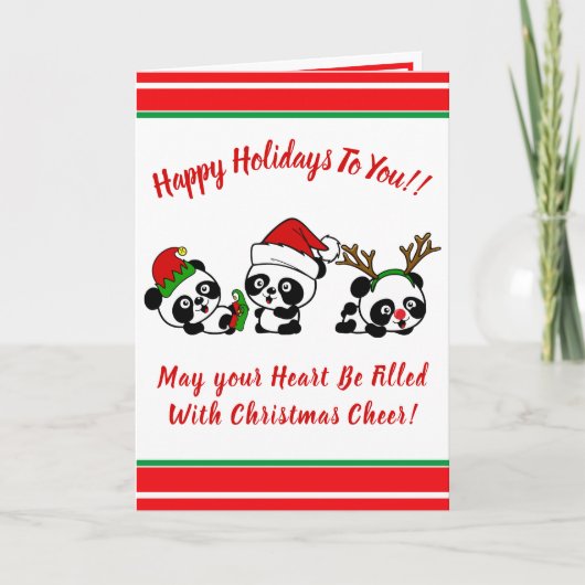 Gepersonaliseerde Kerstmis Panda's Vakantie Kaart (Voorkant)