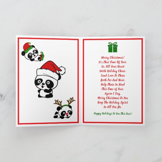 Gepersonaliseerde Kerstmis Panda's Vakantie Kaart (Binnen)
