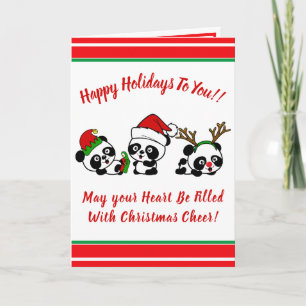 Gepersonaliseerde Kerstmis Panda's Vakantie Kaart