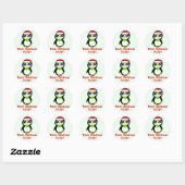 Gepersonaliseerde Kerstmis Pinguïn Ronde Sticker (Vel)