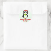 Gepersonaliseerde Kerstmis Pinguïn Ronde Sticker (Tas)