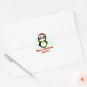 Gepersonaliseerde Kerstmis Pinguïn Ronde Sticker (Envelop)