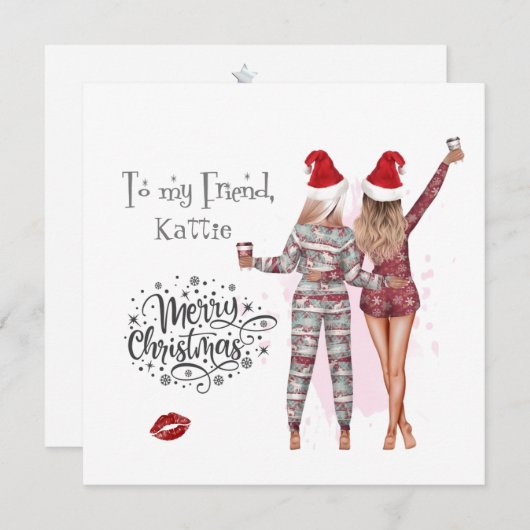 Gepersonaliseerde Kerstmis pyjama Zuster Kerstkaar Kaart (Voorkant / Achterkant)