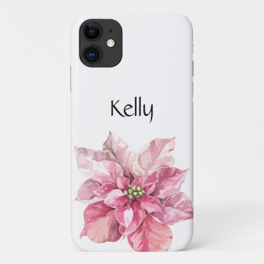 Gepersonaliseerde Kerstmis Roze Poinsettia Case-Mate iPhone Case (Achterkant)