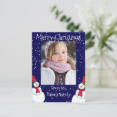Gepersonaliseerde Kerstmis Sneeuwman Foto Briefkaart (Staand voorkant)