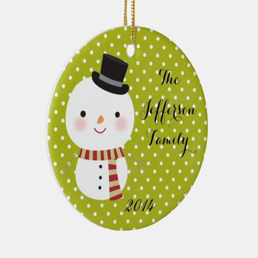 Gepersonaliseerde Kerstmis Sneeuwman Voor Familie  Keramisch Ornament (Rechts)