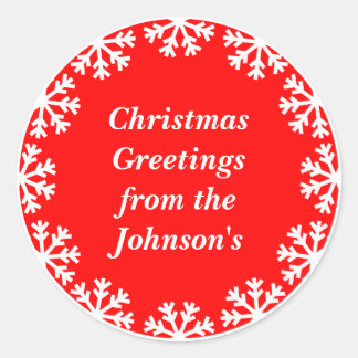 Gepersonaliseerde Kerstmis Sneeuwvlokken Envelop A Ronde Sticker
