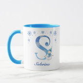 Gepersonaliseerde Kerstmis Sneeuwvlokken Monogram  Mok (Links)