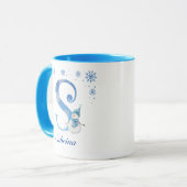 Gepersonaliseerde Kerstmis Sneeuwvlokken Monogram  Mok (Voorkant links)