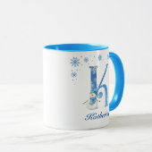 Gepersonaliseerde Kerstmis Sneeuwvlokken Monogram  Mok (Voorkant rechts)