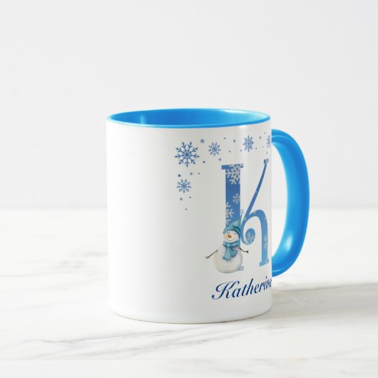 Gepersonaliseerde Kerstmis Sneeuwvlokken Monogram  Mok (Voorkant rechts)