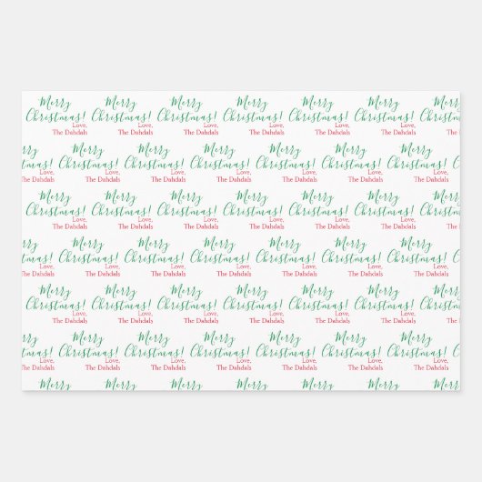 Gepersonaliseerde Kerstmis Traditionele Rood Groen Inpakpapier Vel (Voorkant 2)