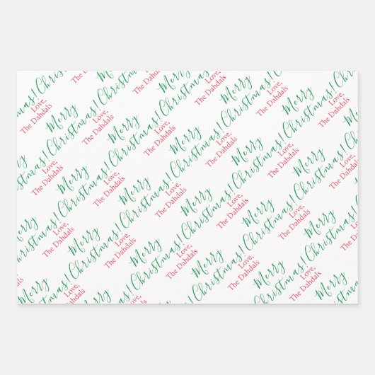 Gepersonaliseerde Kerstmis Traditionele Rood Groen Inpakpapier Vel (Voorkant)