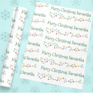 Gepersonaliseerde Kerstmislichten Naam Douane Cadeaupapier
