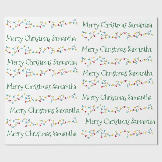 Gepersonaliseerde Kerstmislichten Naam Douane Cadeaupapier (Vlak)