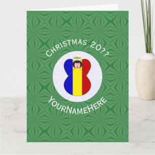 Gepersonaliseerde Kerstmisvlag Roemeense engel Kaart