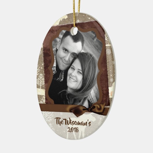 Gepersonaliseerde kerstomroep deer PHOTO-versierin Keramisch Ornament (Links)