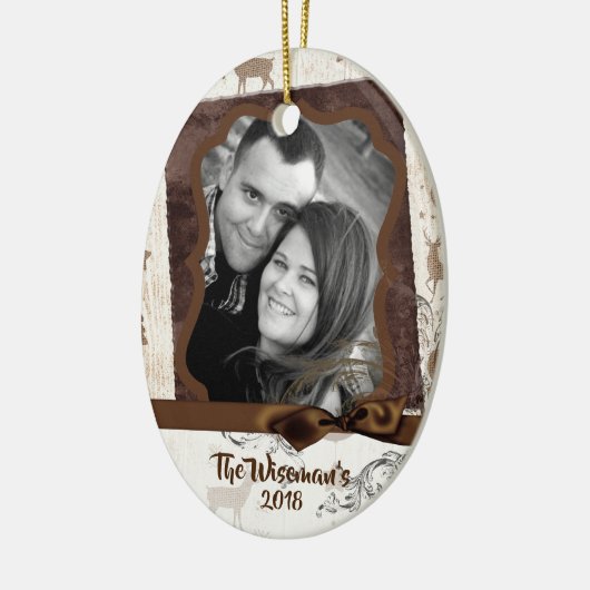 Gepersonaliseerde kerstomroep deer PHOTO-versierin Keramisch Ornament (Links)