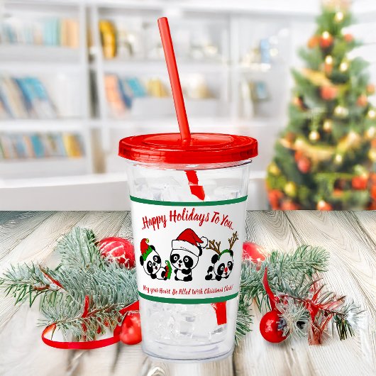 Gepersonaliseerde kerstpanda's acryl drinkbeker