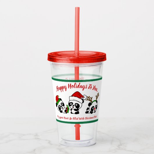 Gepersonaliseerde kerstpanda's acryl drinkbeker (Voorkant)