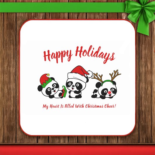Gepersonaliseerde kerstpanda's kartonnen onderzetters