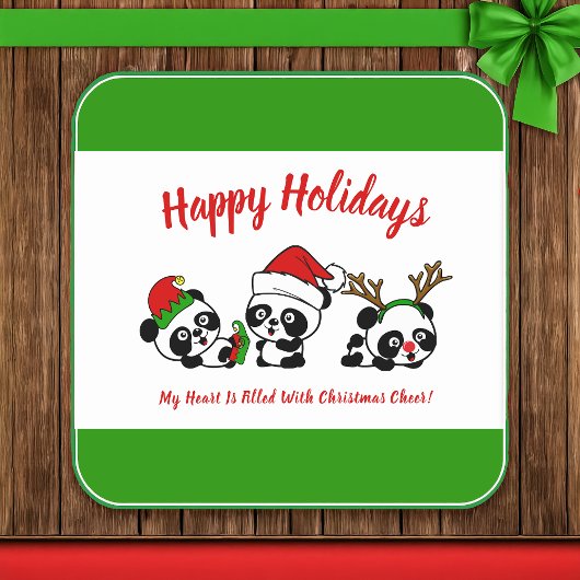 Gepersonaliseerde kerstpanda's kartonnen onderzetters
