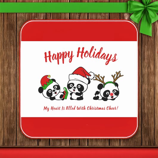 Gepersonaliseerde kerstpanda's kartonnen onderzetters
