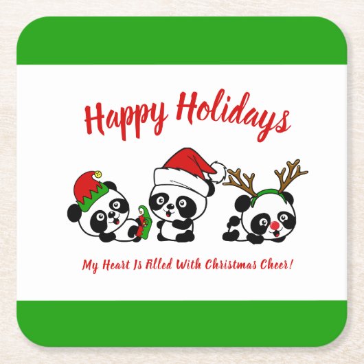 Gepersonaliseerde kerstpanda's kartonnen onderzetters (Voorkant)