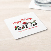 Gepersonaliseerde kerstpanda's kartonnen onderzetters (Schuin)