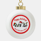 Gepersonaliseerde kerstpanda's keramische bal ornament (Voorkant)