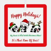 Gepersonaliseerde kerstpanda's metalen ornament (Voorkant)