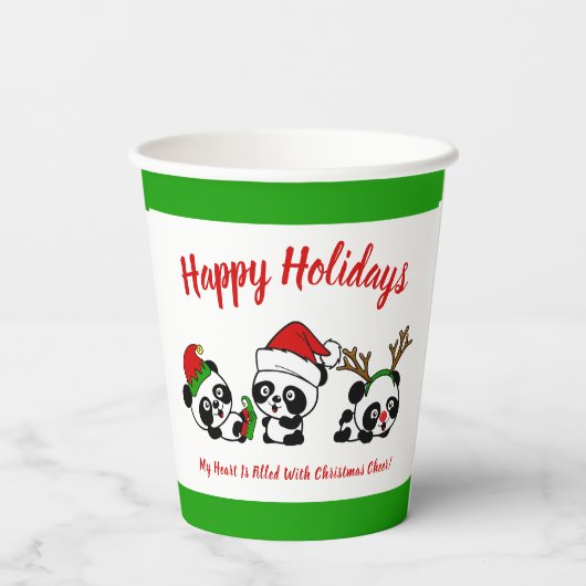 Gepersonaliseerde kerstpanda's papieren bekers (Achterkant)