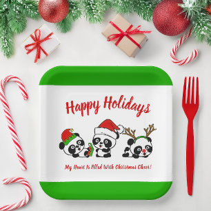 Gepersonaliseerde kerstpanda's papieren bordje
