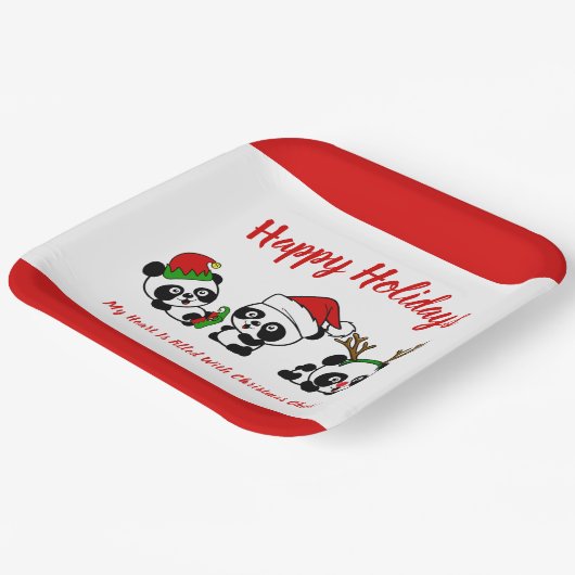 Gepersonaliseerde kerstpanda's papieren bordje (Gebogen)
