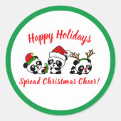 Gepersonaliseerde kerstpanda's ronde sticker (Voorkant)