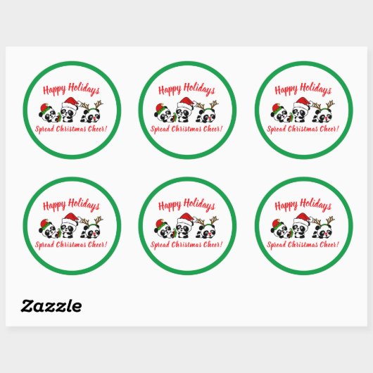 Gepersonaliseerde kerstpanda's ronde sticker (Vel)