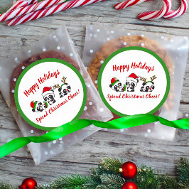 Gepersonaliseerde kerstpanda's ronde sticker