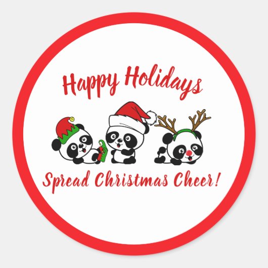Gepersonaliseerde kerstpanda's ronde sticker (Voorkant)