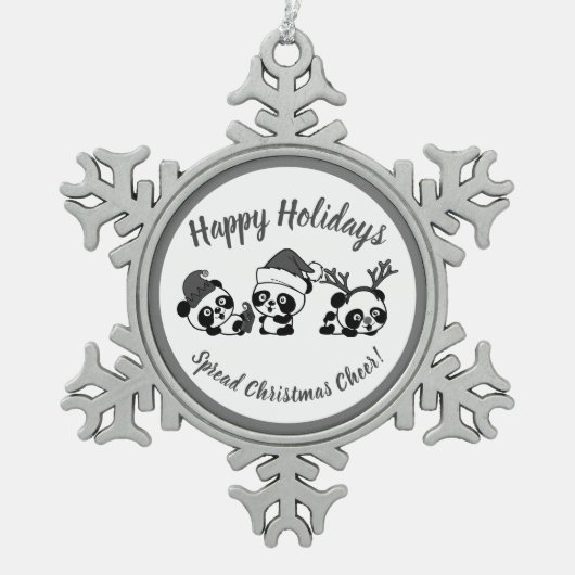 Gepersonaliseerde kerstpanda's tin sneeuwvlok ornament (Voorkant)
