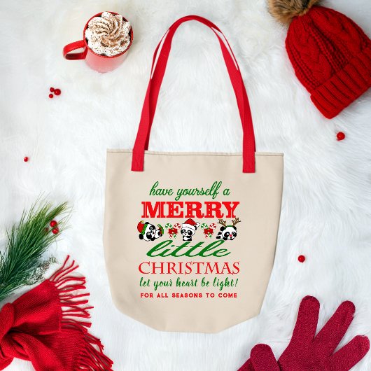 Gepersonaliseerde kerstpanda's tote bag