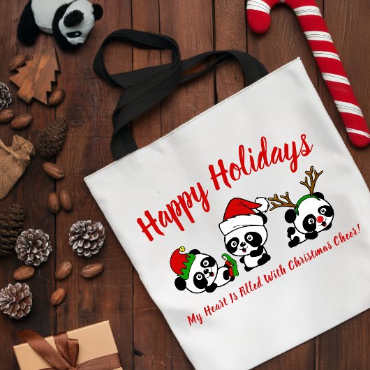 Gepersonaliseerde kerstpanda's tote bag
