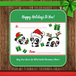 Gepersonaliseerde kerstpanda's vierkante sticker