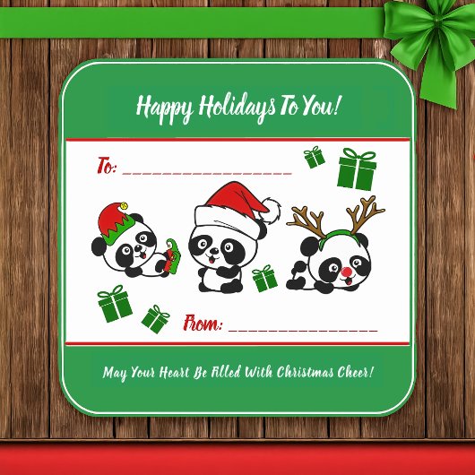 Gepersonaliseerde kerstpanda's vierkante sticker