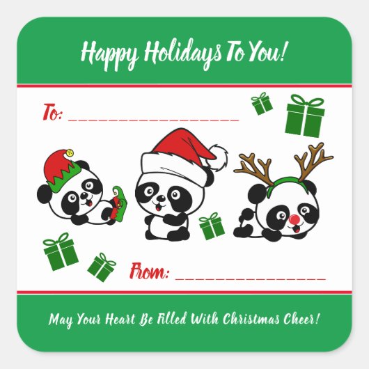 Gepersonaliseerde kerstpanda's vierkante sticker (Voorkant)