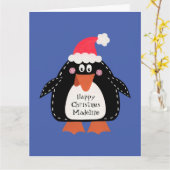 Gepersonaliseerde kerstpinguïn kaart (Gele Bloem)