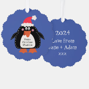 Gepersonaliseerde kerstpinguïn ornament kaart