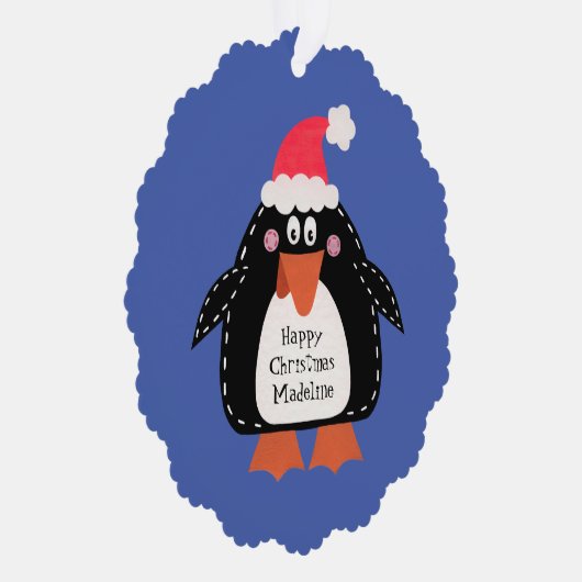 Gepersonaliseerde kerstpinguïn ornament kaart (Rechts)