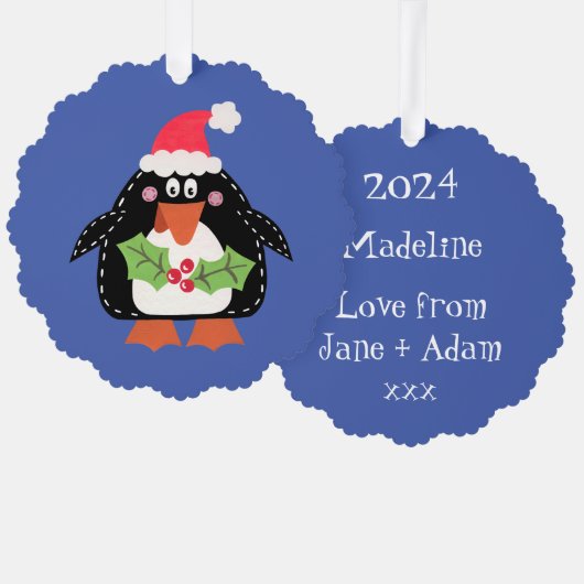 Gepersonaliseerde kerstpinguïn ornament kaart (Voorkant / Achterkant)